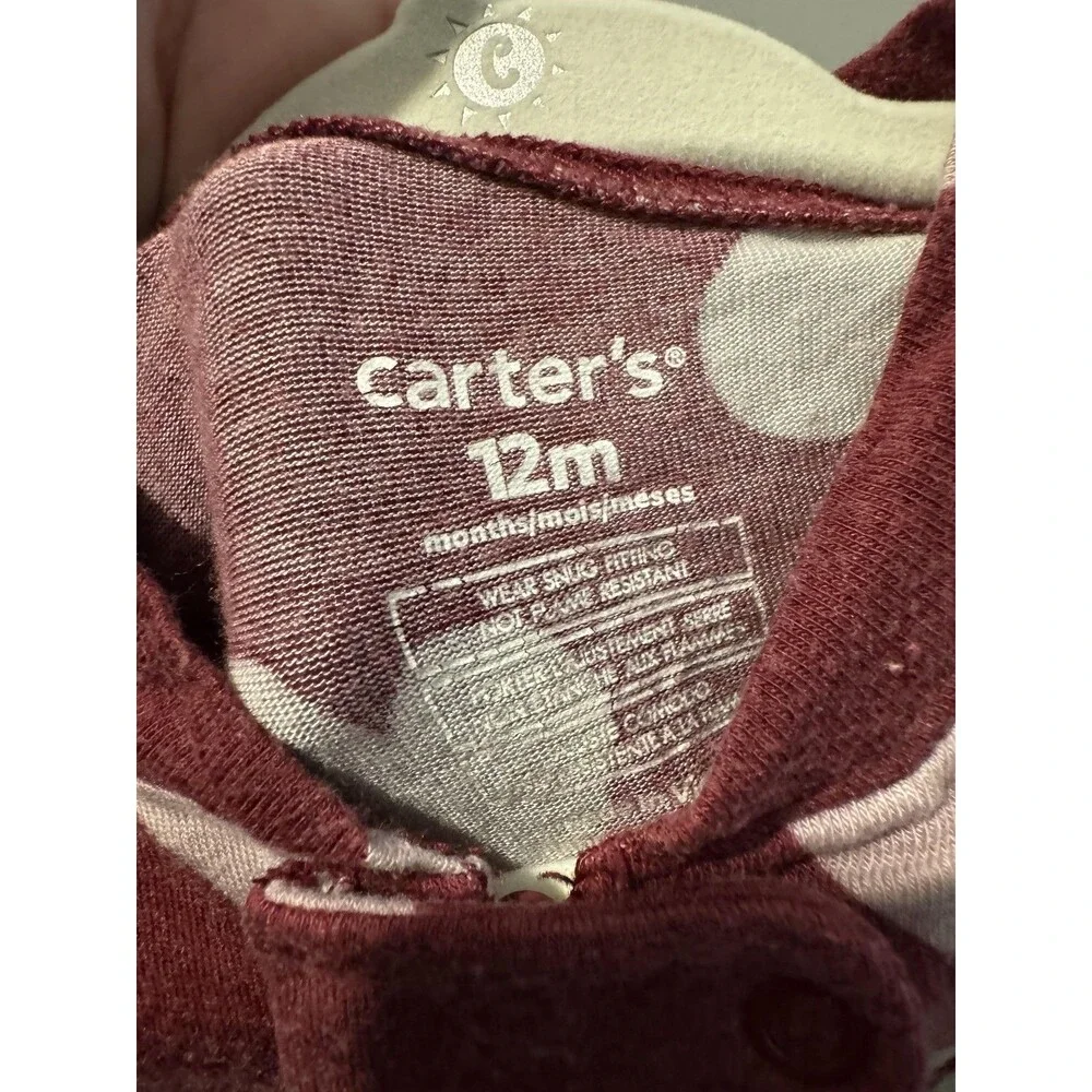 Carter's Footed Pajamas Baby Girls 12M Red Heart Zip One Piece Sleeper